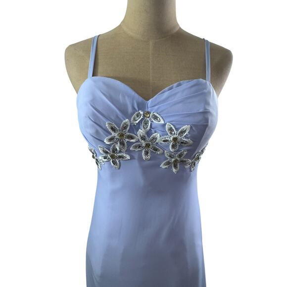 NO Name Elegant Evening Gown Purple Open Back Babydoll Floral Lace Bling Hi- Low - Picture 2 of 12